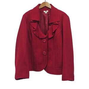 Cato Women Size 2X Red Waffle Weave Ruffle Collared Jacket Lined Professional